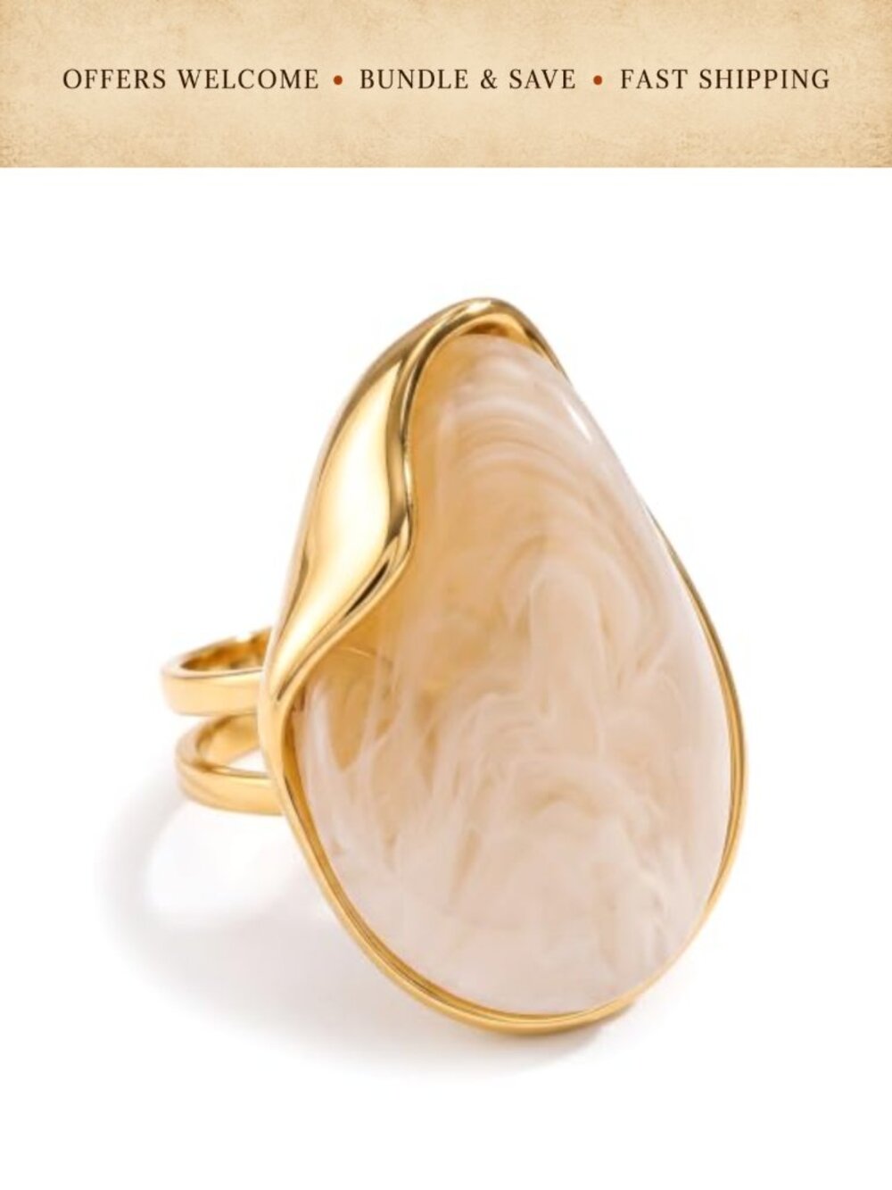 Chunky Oval Resin Acrylic Statement Ring Adjustable Boho Y2K Summer Jewelry